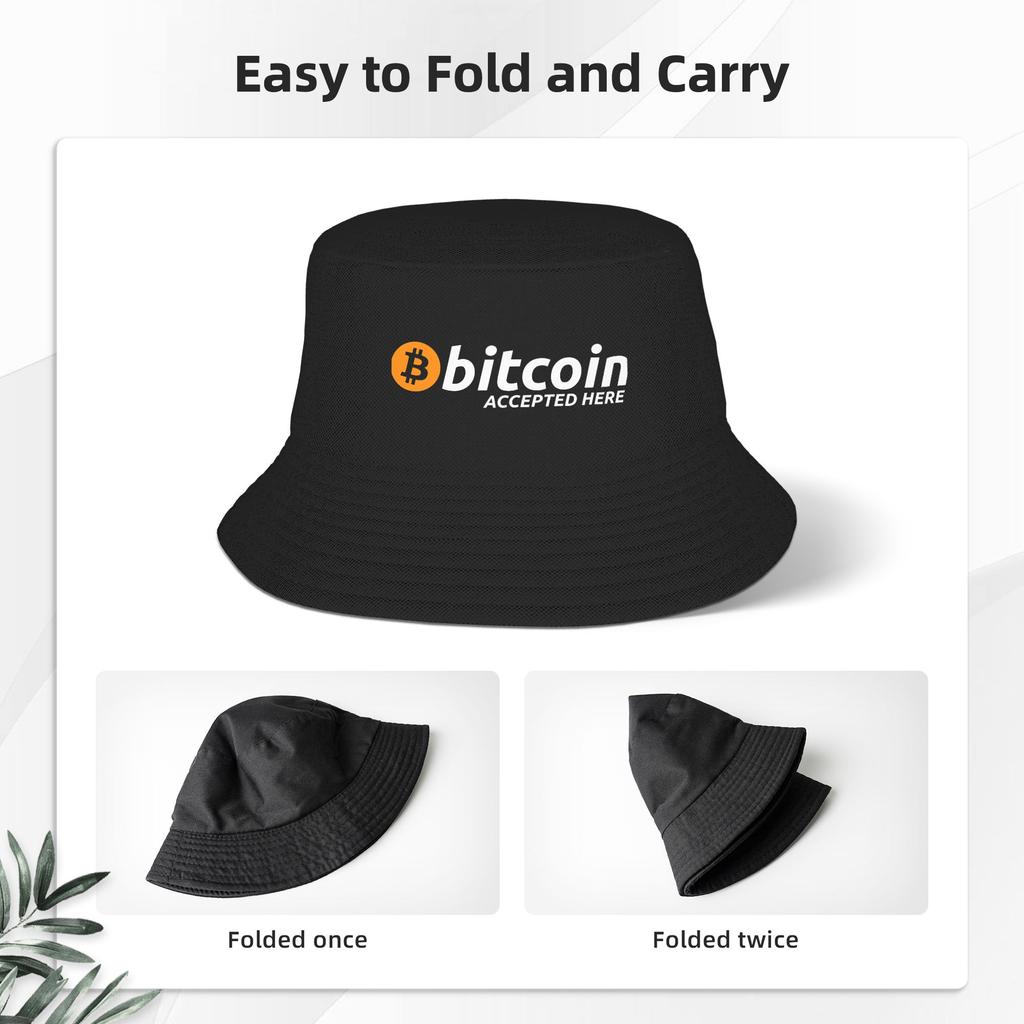 Bitcoin Accepted Bucket Hat Street Style Fisherman Caps Soft Fold Travel Hiking Visor Hats For Unisex Casual Custom Cap