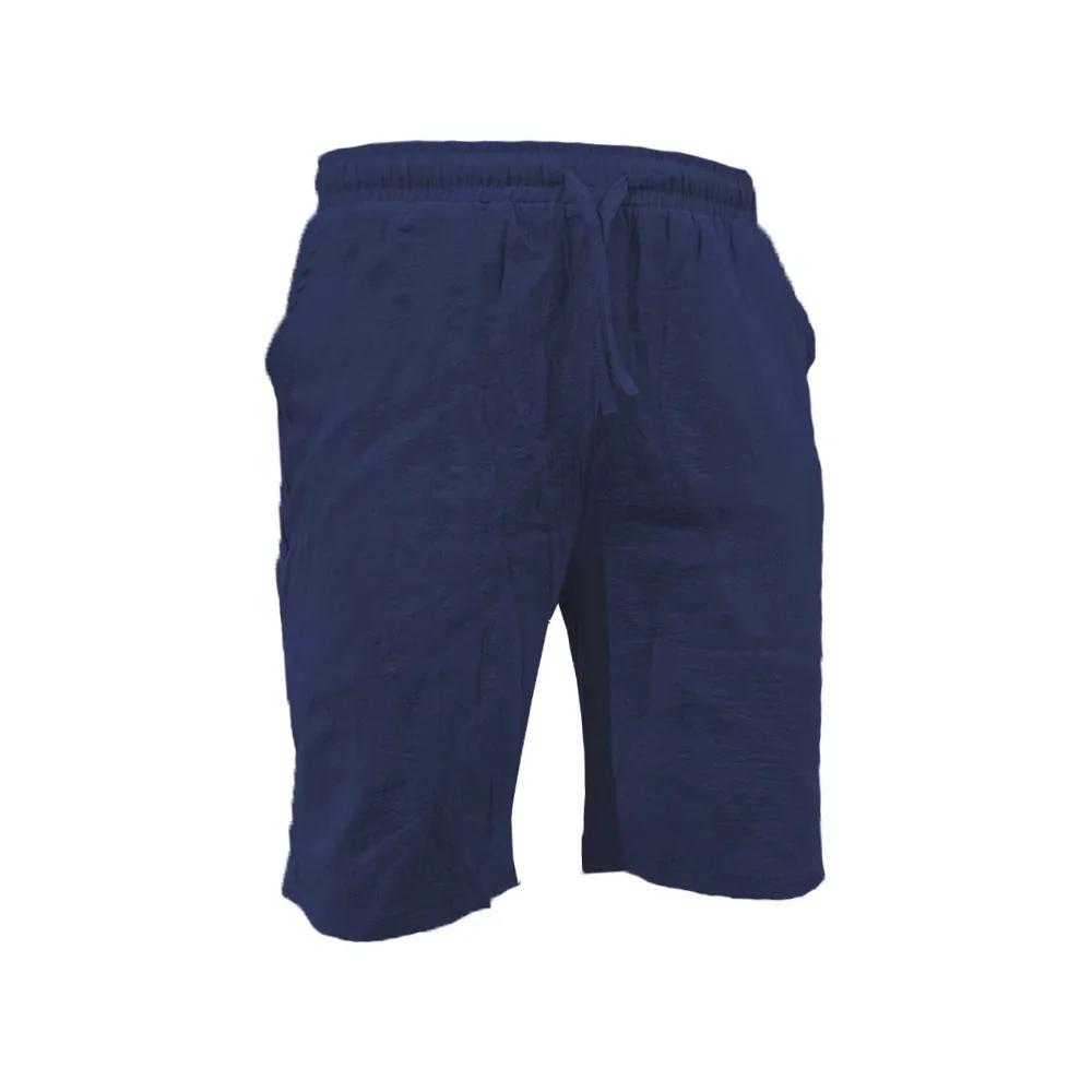 Men's Casual Linen Shorts Elastic Drawstring Waist Loose Fit Summer Beach Vacation Shorts with Pockets