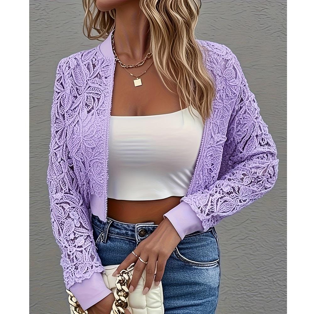 

Женские осенние тонкие кружевные куртки на молнии, женская верхняя одежда с длинными рукавами и ажурным узором, короткие куртки XXL