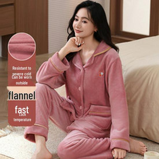 Women's Coral Fleece Long Bathrobe - 2025 Autumn/Winter, Warm & Simple Solid Color Homewear