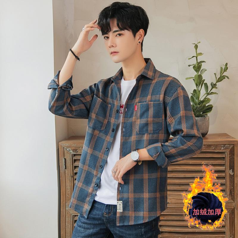 

Новая зимняя теплая рубашка в клетку для мужчин, весна и осень, молодежная рубашка с длинными рукавами, повседневная рубашка в дюймовом стиле XL