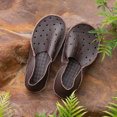 Echtes Leder Durchbrochene Slipper Retro Atmungsaktiv Weich Besohlt Ballerinas Damen Slipper