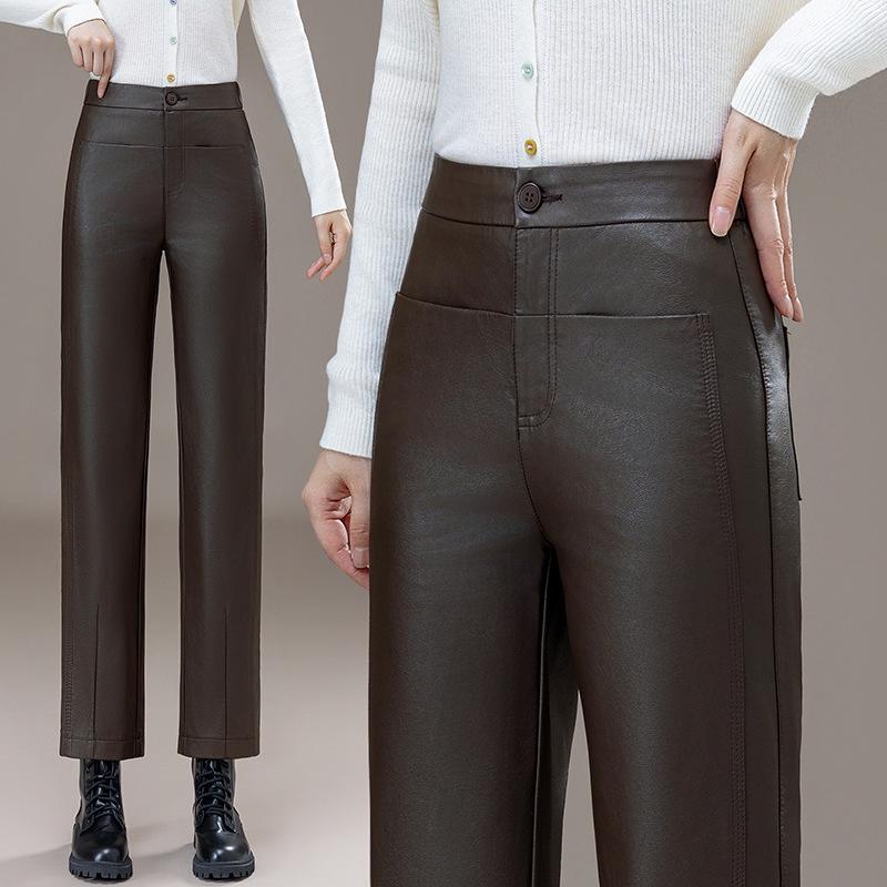 

Женские брюки из овчины с высокой талией и широкими штанинами на осень/зиму 2025 - Универсальная мода, большие размеры, длинные прямые брюки XXL чёрный