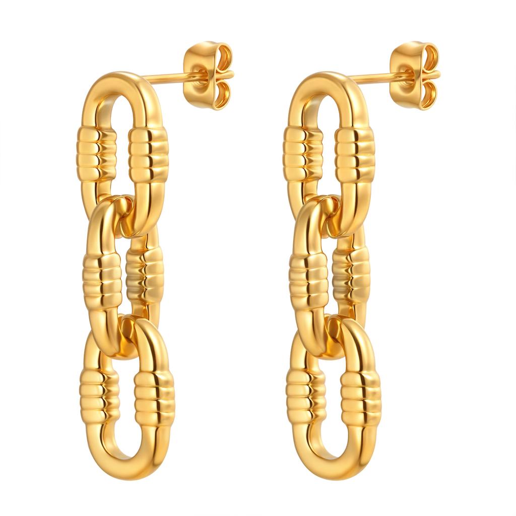 Stainless Steel 3-section Oval Chain Earrings for Women,Gold Plated Geometric Earrings,Punk Party Jewelry Gift