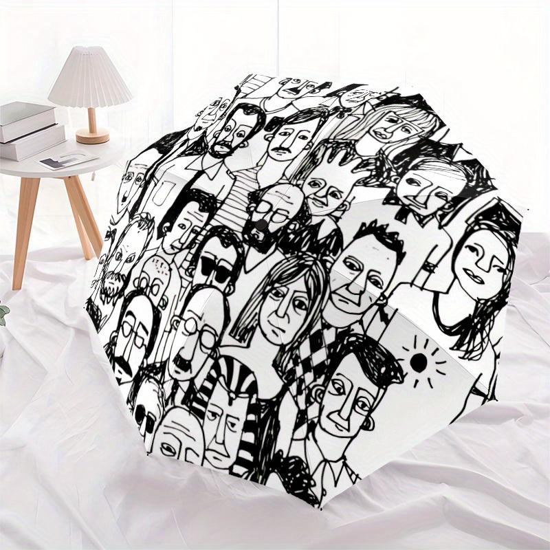 1pc Doodle Art Automatic Open, Sturdy Iron Frame, Compact Folding Design, All-Season Portable Umbrella for Women & Men, Outdoor Umbrella yy2
