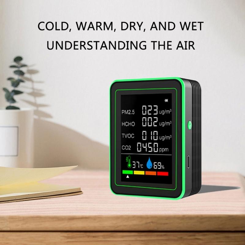 Easy to Use Indoor Accurate Air Quality Monitoring Analysis CO2, Temperature, Humidity, TVOC, Formaldehyde, HCHO Level