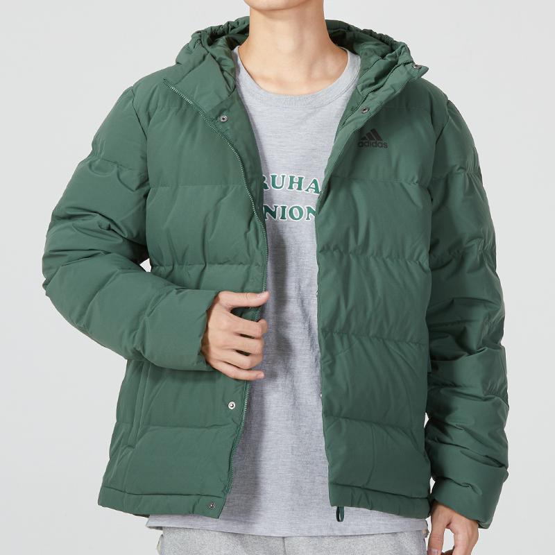 adidas FW22 Solid Color Logo Print Down Jacket Winter Men Outerwear Green HG8749