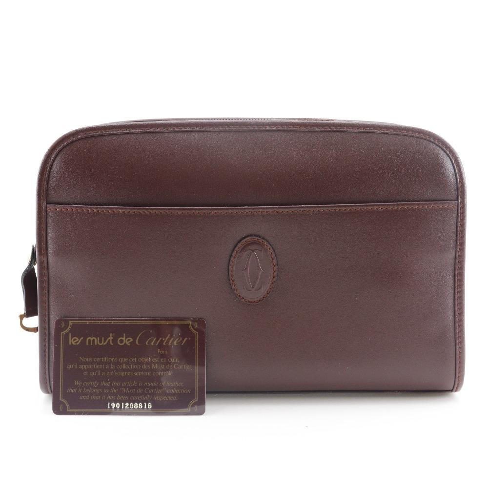 CARTIER Must Line Clutch bag Business Bag Bordeaux Calfskin unisex Used