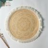 Boho Round Table Mat Hand-woven Linen Tassel Placemats Non-Slip Embroidery Dining Table Insulation Bowl Pads Kitchen Decoration