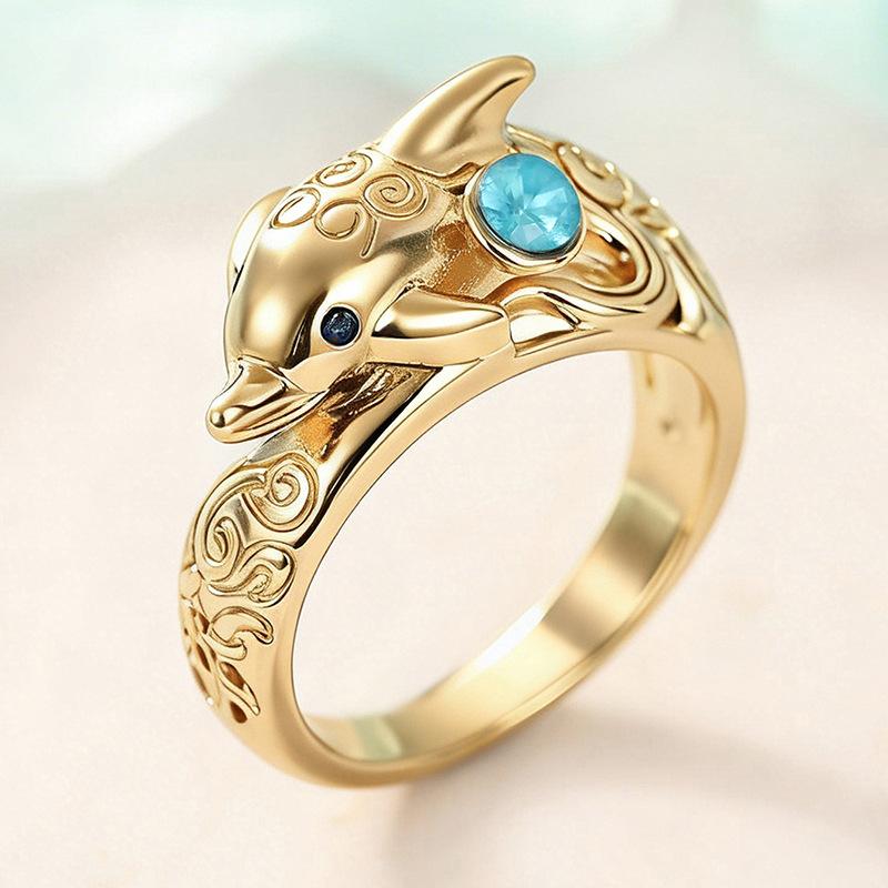 New European and American Ocean Style Cute Dolphin Ring Female Original Design Trendy Metal Texture Jewelry Accessories