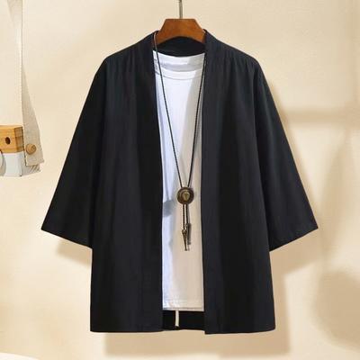 Wiosenna koszula męska Retro w stylu chińskim Otwarty ścieg Luźny kardigan Rękaw 3/4 Kapłan Sukienka Pure Color Tradycyjne ubrania Codzienna kurtka Top