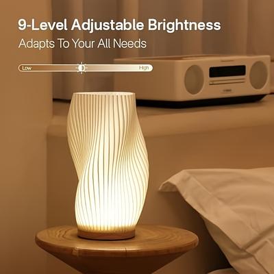 Bedside Lamp, Wooden Base - 9-level Dimmable LED Touch Lamp, Suitable for Bedroom, Living Room, Dormitory, Office - Memory Function, Non-waterproof