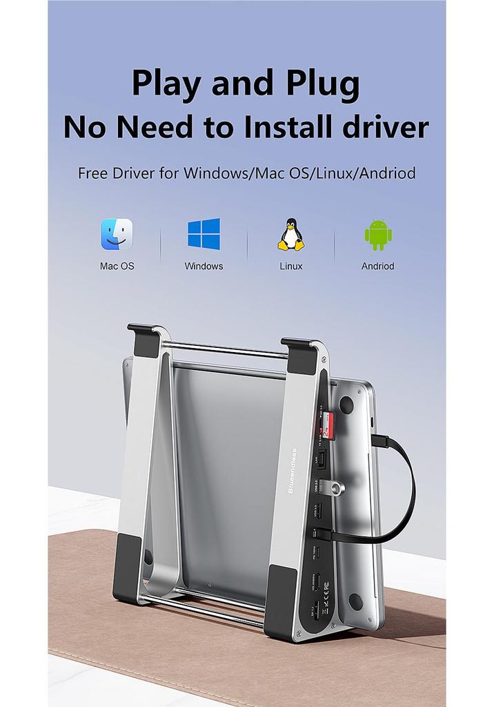 Aluminum Alloy Laptop Docking Station Stand with Heat Dissipation - 7-in-1 Computer Holder.