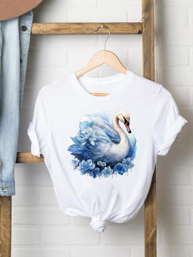 (Asiatische Größe) Blume Schmetterling süß 90er Jahre Frau Druck Damenbekleidung Kurzarm T-Shirt Mode Tee Top Damen Grafik-T-Shirts