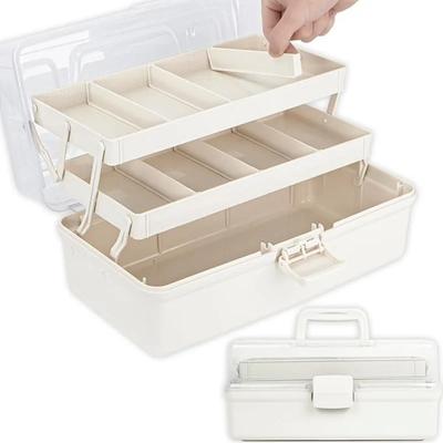 Caixa Organizadora de Armazenamento Divisória de Plástico de 3 Camadas Organizador e Armazenamento para Artesanato com Divisórias Ajustáveis Organizador Portátil com Alça para Materiais de Arte