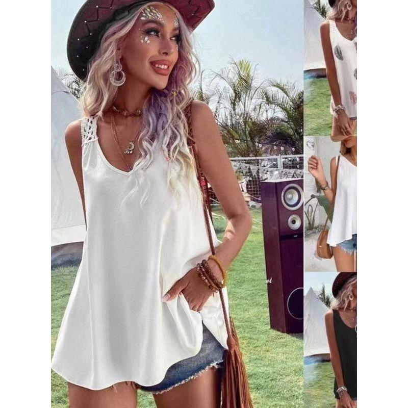 

Весна и Лето Новое поступление Модный стиль Amazon Рабочая одежда U-образный вырез Минималистичный Спинка кружево Кружевные вырезы Жилет Футболка для Женщин White Quality Edition XL