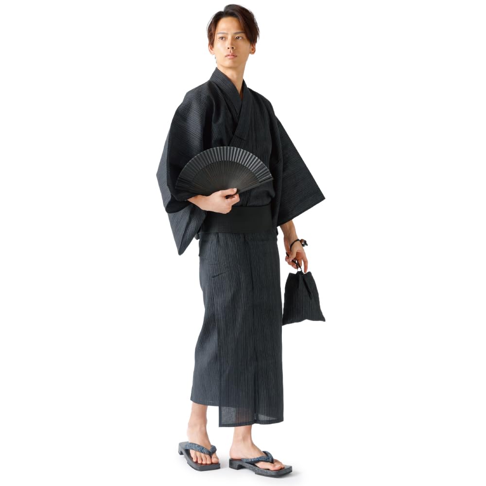 

Комплект Внутренняя завязка Складной с Оби Размер [КЛАСС] Мужская Элегантная Юката 6 предметов (Оби, Оби, Сумка, Веер, Гэта) Одно касание (Чёрный Кирисаме, М)