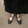 Scarpe basse a tacco spesso Mary Jane da donna con punta quadrata retrò bocca bassa versione coreana stile fata delicata nuove primavera e autunno 2024