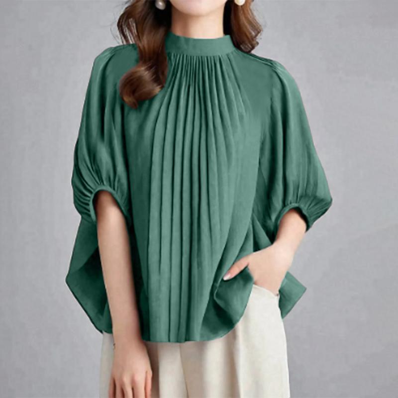 

ZANZEA Женская летняя блузка с круглым вырезом, повседневная, с рукавом до локтя 5XL синий