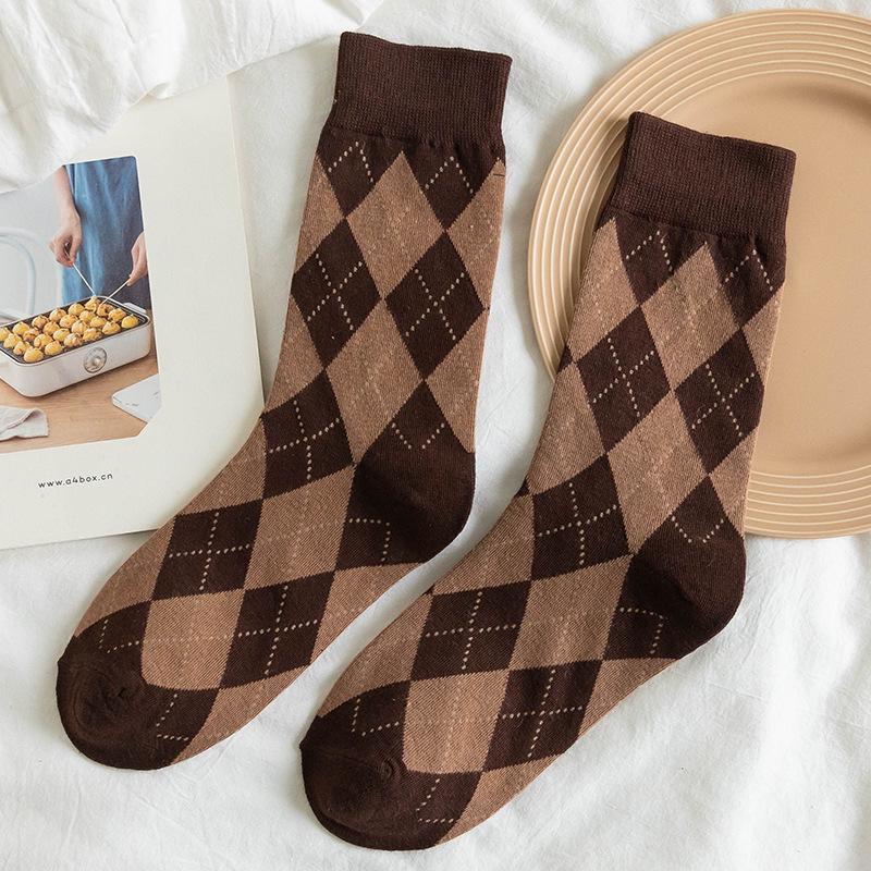 

Women s Argyle Mid-Calf Jacquard Socks, Trendy Spring/Autumn Japanese-Inspired Sports Style One Size