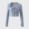 Frühherbst – Slim Fit Jeansjacke mit quadratischem Ausschnitt für Damen