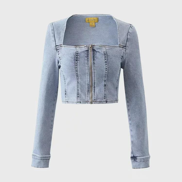 Early Autumn Slim Fit Square Neck Denim Jacket for Women