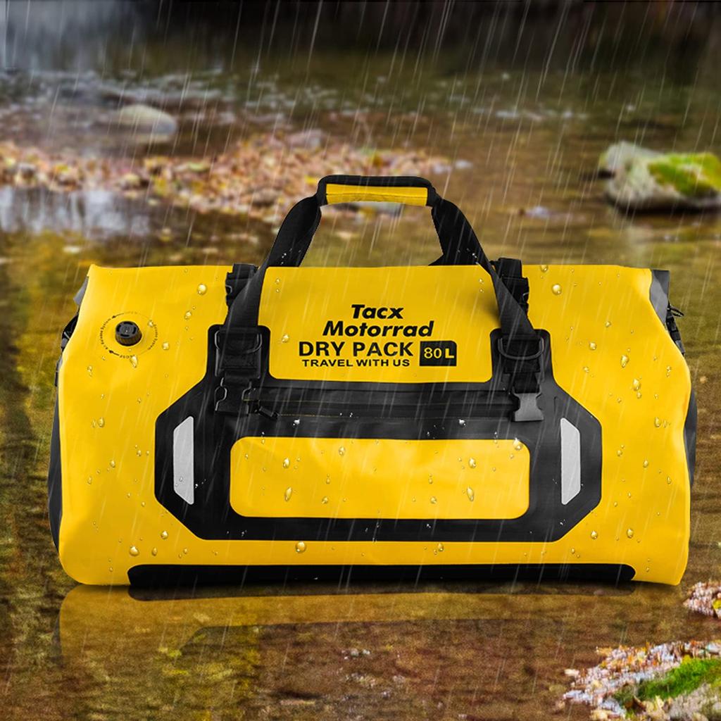Tacx TAX928 Yellow Seat 80L Large Waterproof Motorcycle Touring Bag with Fixed Strap and Shoulder Strap Bag, Capacity,
