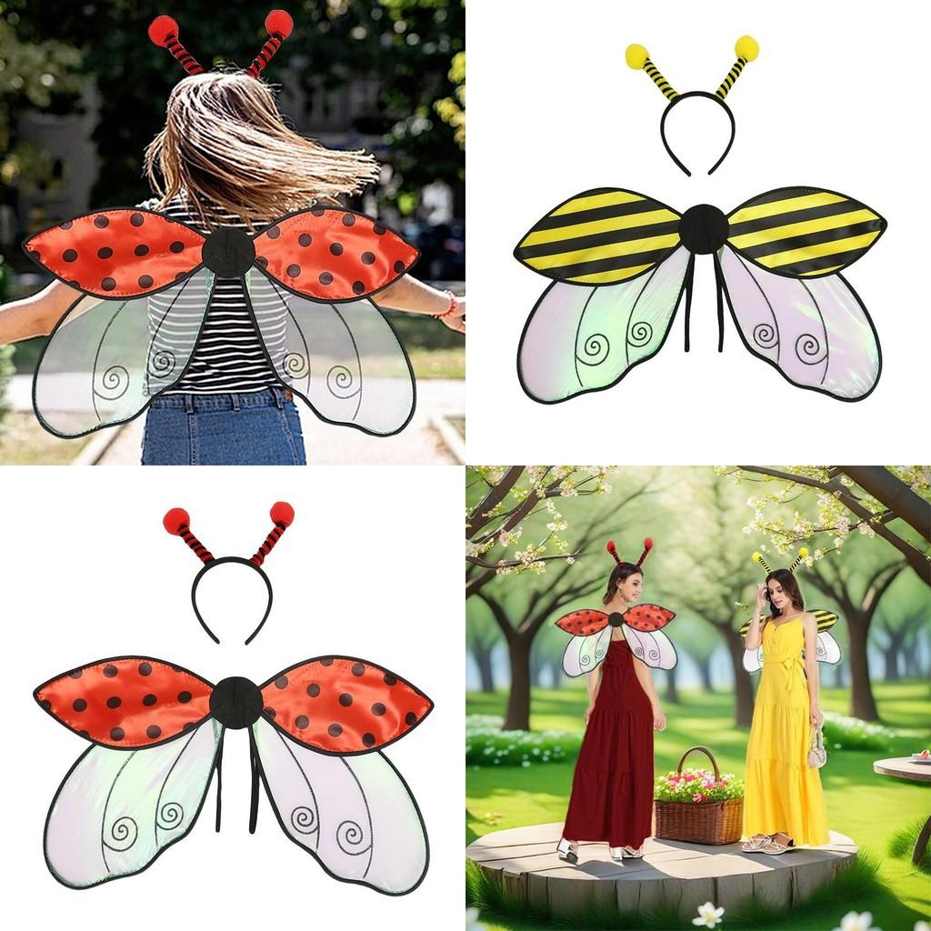 Costume Halloween Wings Headband Red Ladybug Yellow Bee Holiday Party Dress Up