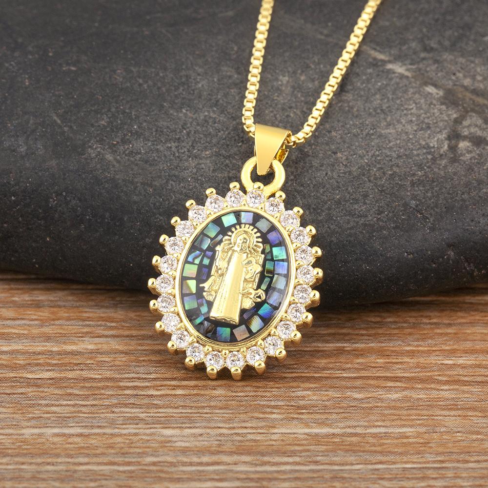 

Nidin New Fashion Religious Style Pave Shiny Crystal Zircon Charm Pendant Necklace For Women Daily Party Wholesale Accessories