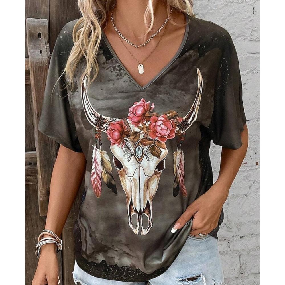 

Summer Women Short Sleeve V-Neck Oversized T Shirt For Women Fashion Ladies T-Shirt 3d Retro Patterns Print Top Casual Clothes XL
