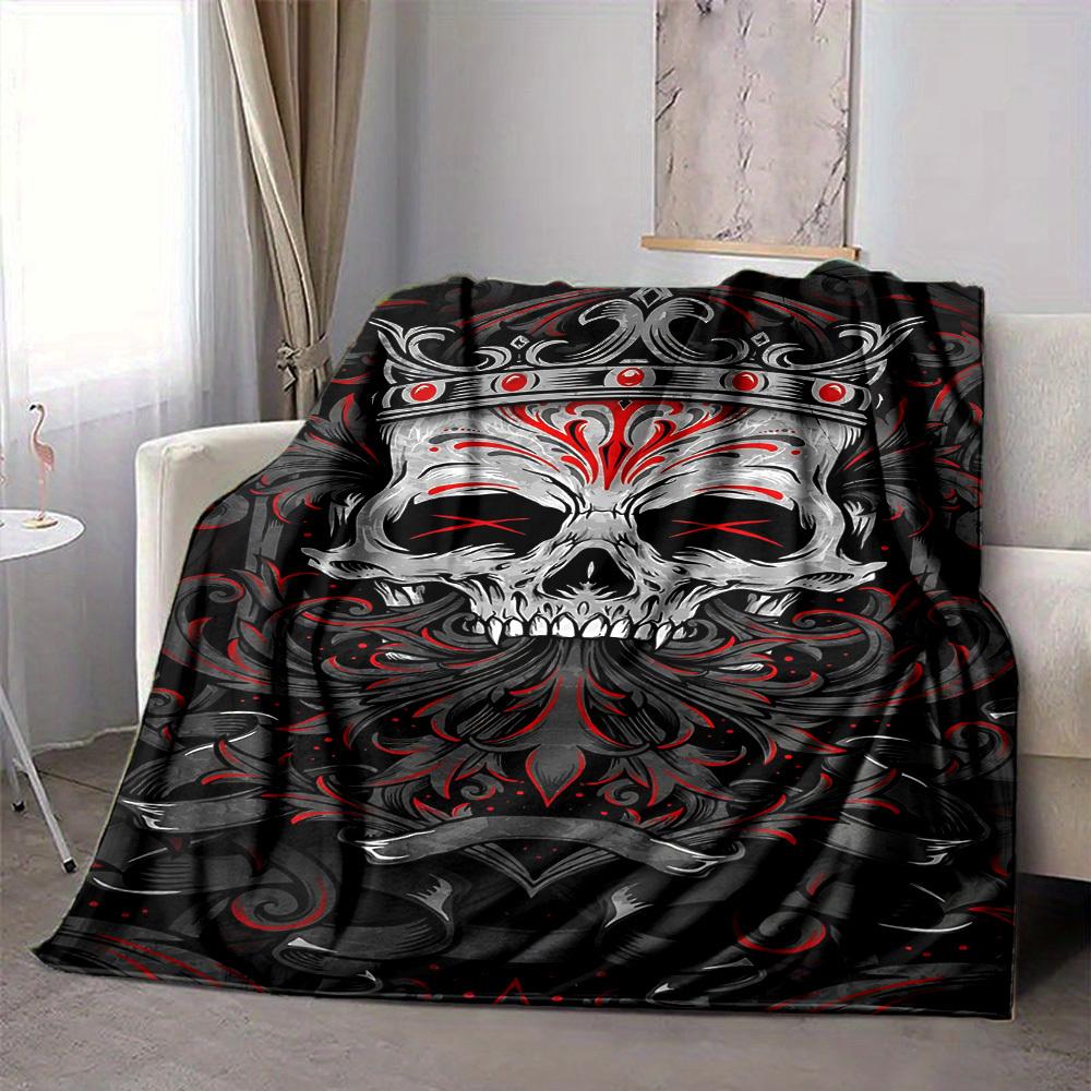 1pc Gothic Skull Crown Blanket, Lightweight Flannel Throw For Sofa, Bed, Travel, Camping, Livingroom, Office, Couch, Chair, And Bed,