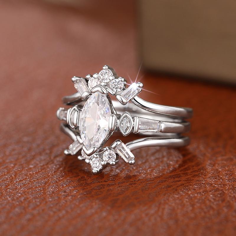 Xiaomi Huitan Dazzling 3Pcs Set Marquise-shaped Cubic Zirconia Female Rings Wedding Band Jewelry Detachable Wear Women Accessories