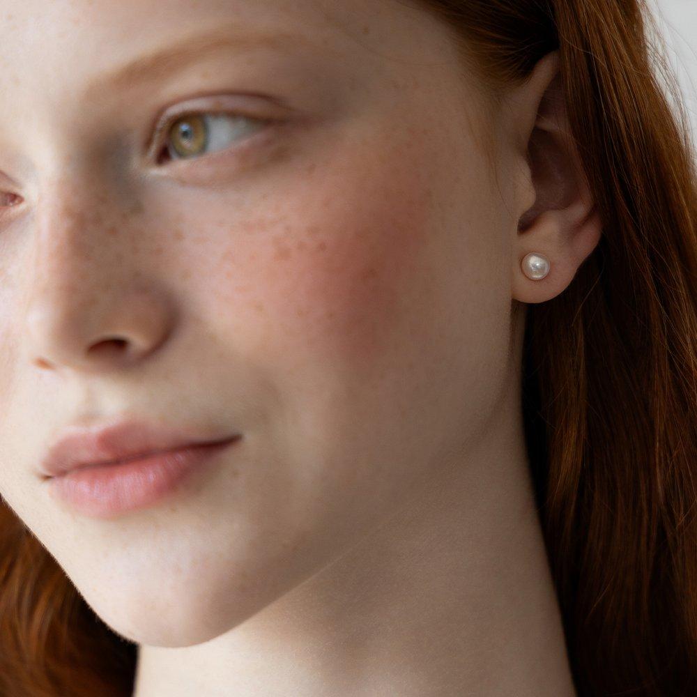 (925 Silver) Meringue Freshwater Pearl Stud Earrings Ec3240 Size 4