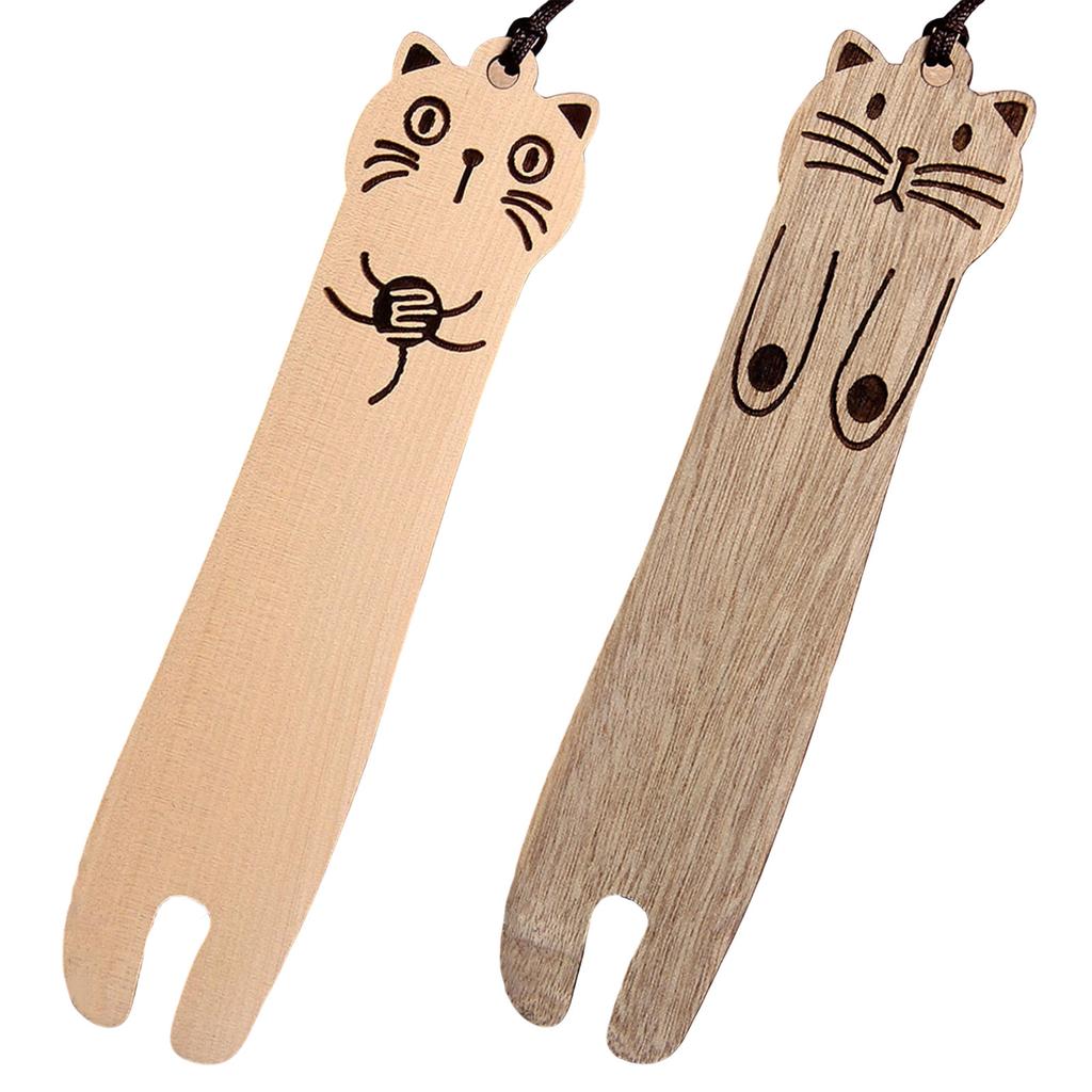 1 Pair Cats Bookmarks Wooden Bookmarks Cute Cats Page Marker Carving Book Markers Animal Bookmarks for School Office