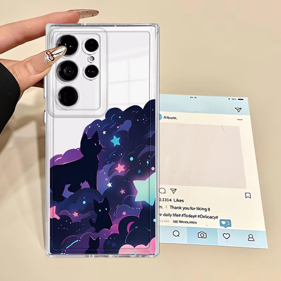 Phone Cover Case for Samsung Galaxy Note 20 Ultra 10 S23 Ultra S22 FE S26 S21 S24 S20 Plus S25 Edge Black Cat Starry Night