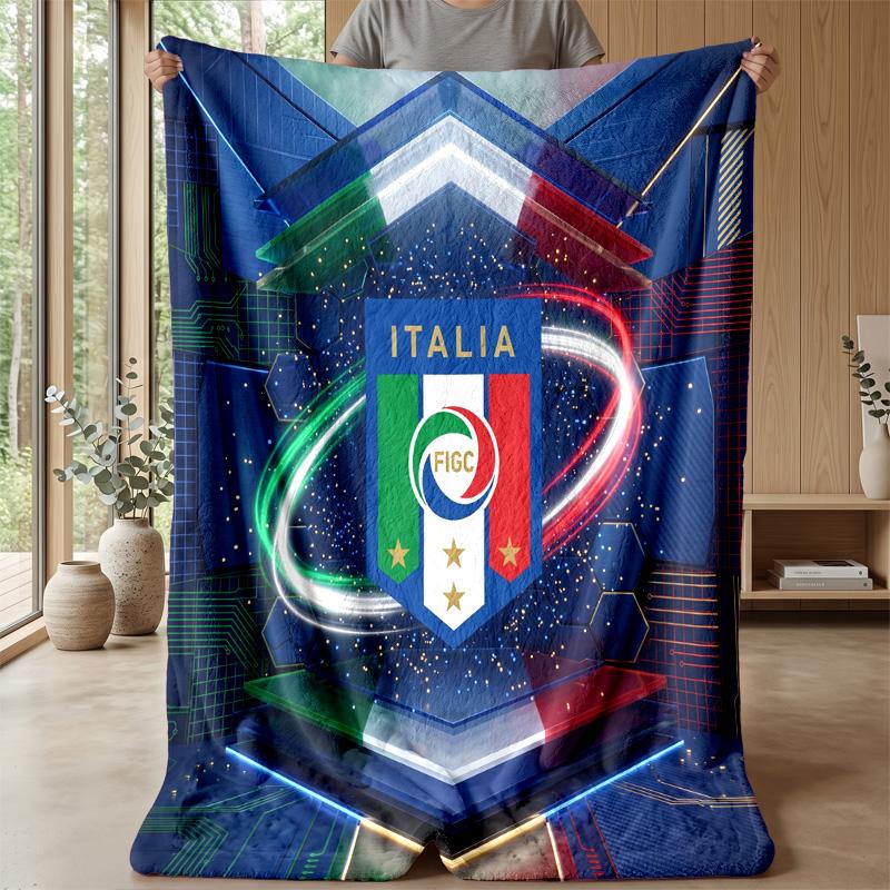 Italy Football Printed Flannel Blanket Skin Friendly Warm Decorative Throw for Indoor Couch Bed Daily Use