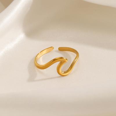 316L Stainless Steel Fashion Simple Wave Adjustable Ring for womenGold Color Wedding Party  for Women Gift Consignment