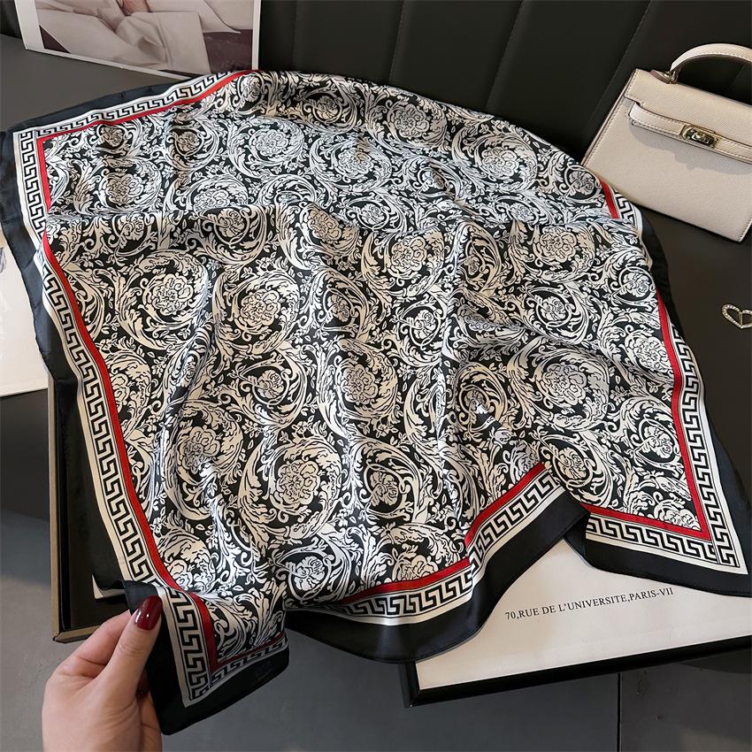 Luxury Fashion Print 70*70cm Square Scarf Women Soft Satin Hairband Neckerchief Tie Female Headband Foulard Bag Ribbon