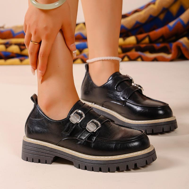 Jesień 2025 Nowe Platformy Mokasyny Muffinowe Damskie Duże Rozmiary Okrągły Nosek Styl Brytyjski Niskie Buty