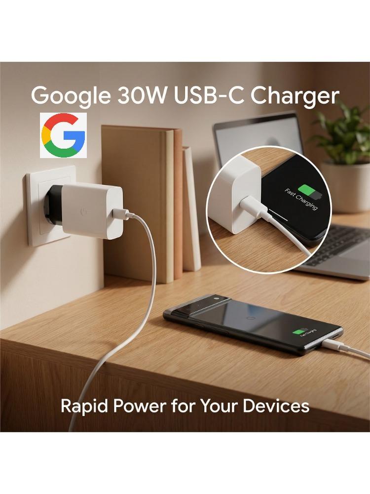 Google Adaptador de Alimentação USB-C de 30W (Plugue da UE) - Carregamento Rápido para Dispositivos Pixel
