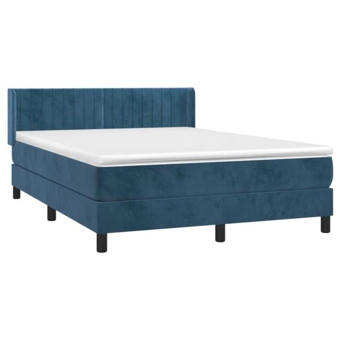 VidaXL Lit à sommier tapissier et matelas Bleu foncé 140x190cm Velours 3131079