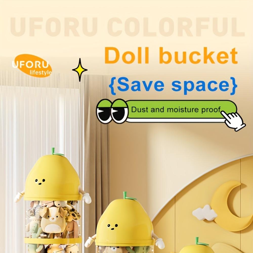 Plush Toy Storage Organizer,Stackable Transparent Cylindrical Containers with Lids, Large Capacity for Dolls,Muppets,Playroom Organizer,Playful Design