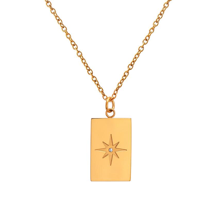 Star Zircon Sparkling Bump Textured Rectangle Pendant Stainless Steel Necklace