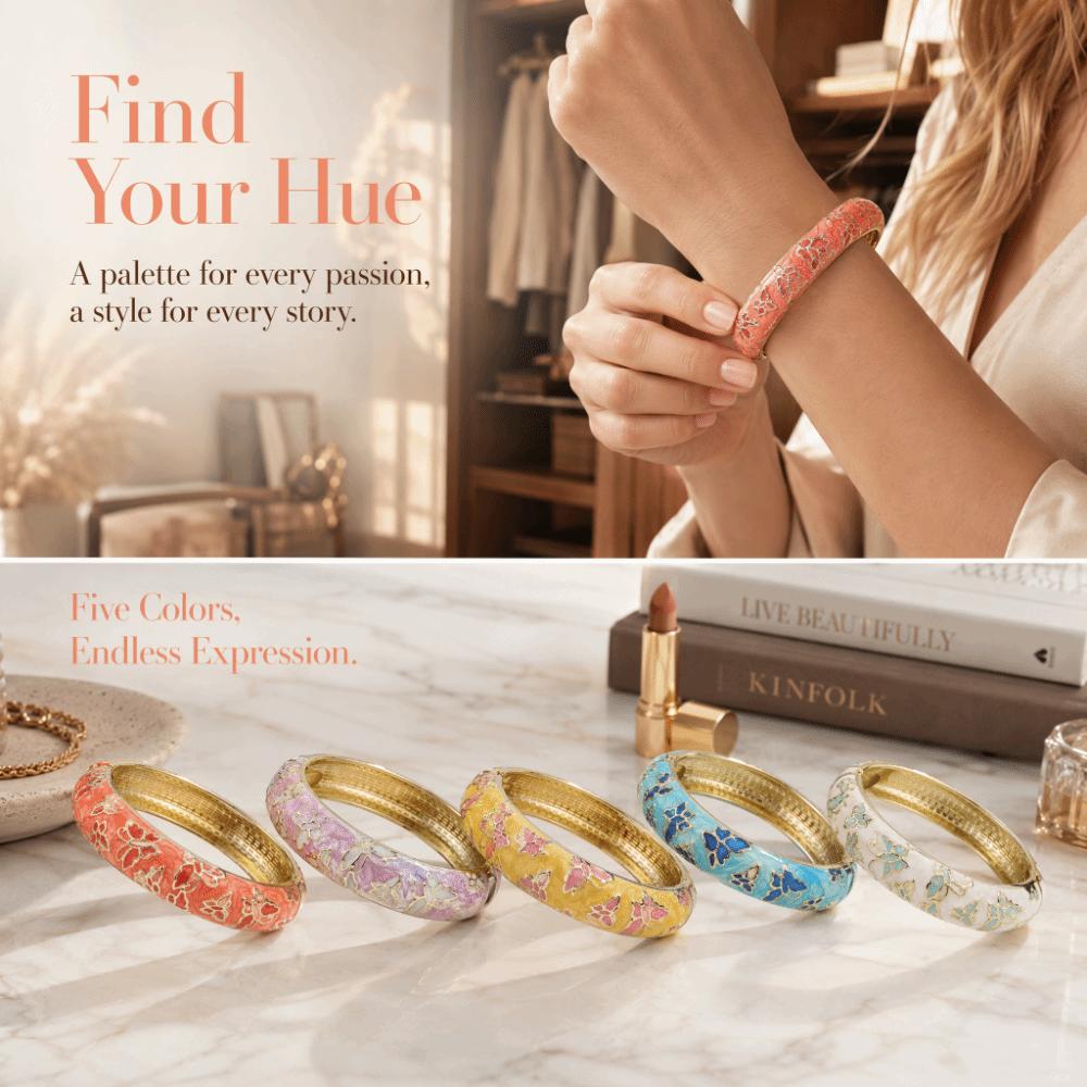 Colorful Vintage Cloisonne Bangle Enamel Women's Hand Bracelet Handicraft Butterfly Bangle Ladies