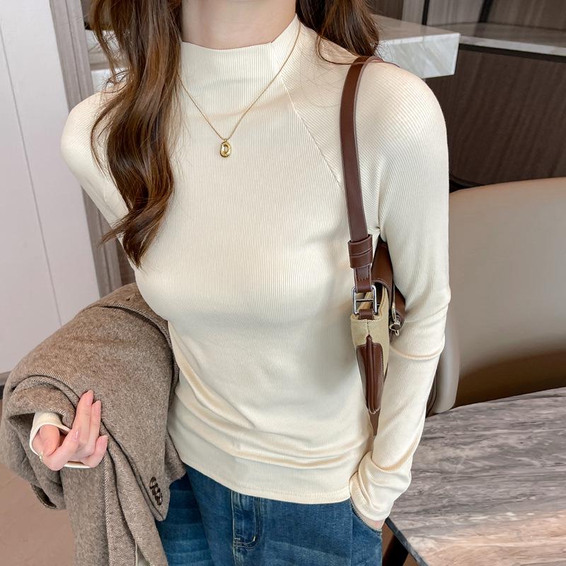 2024 Women's Ribbed Raglan Sleeve Semi-High Neck Base Layer Shirt