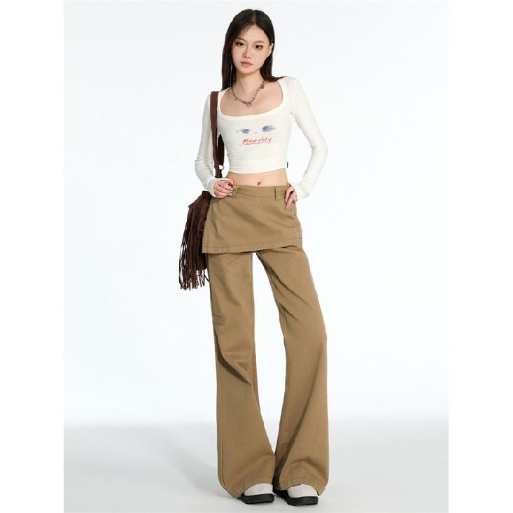 Autumn American Retro Fake Two Piece Design Slightly Spicy Casual Pants Women'S Loose Floor Pants