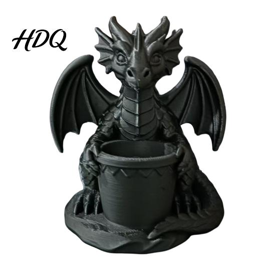 Outdoor Flower Pot Flowerpot with Built-in Drainage Holes 3D Printed Dragon Shape чёрный