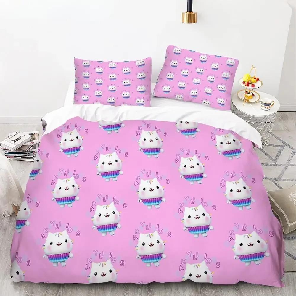 Gabby's Dollhouse Bedding Set Cartoon Pillowcases Quilt Cover For Girl Kids Gift Sing Twin Full Queen Cute Kawaii 3D Duvet Cover