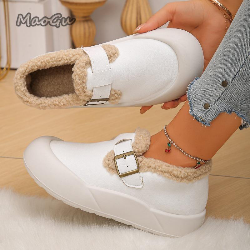 Fashion Winter Short Plush Warm Shoes Slip on Comfortable Mid Heel Pumps Lady Casual Sneakers Daily Wear Size36-43 Zapatillas De Deporte