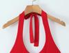 SAW American Style Red Spicy Girl Metal Strap Halter Waist-Cinching Bodycon Dress